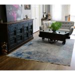 Deep Blue and Gray Abstract Rug featuring modern geometric patterns, perfect for contemporary home decor.