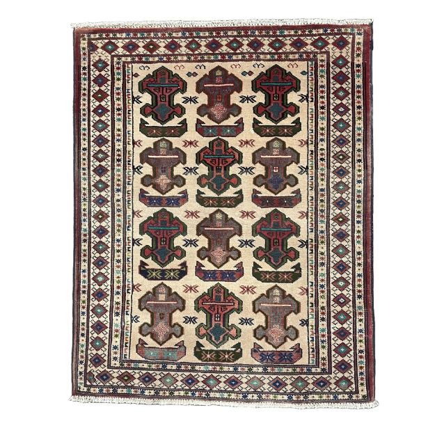 Picture of 3x4 Rug Hand Knotted Vintage Traditional Geometric Wool Rug - 3'X3'9"