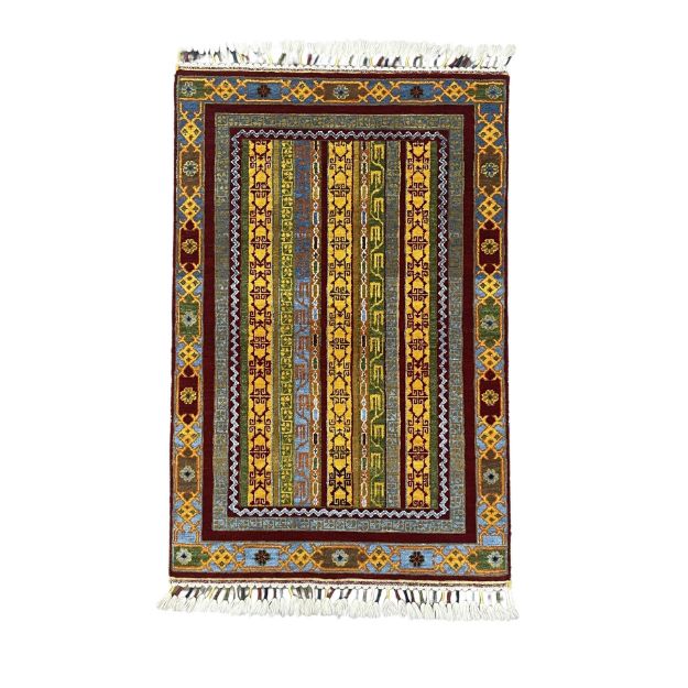 Picture of 3x5 Vintage Turkish Rug with Color Pop, Hand-Knotted Boho Khorjin Rug - 2'8"x4'6"