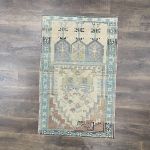 Picture of 3X5 Boho Chic Distressed Turkish Rug in Pastel Colors - Vintage Hand-Knotted Wool Rug for Home Décor Gift - 3'X4'10"