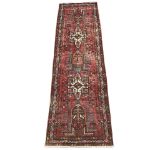 Picture of Hand-Knotted Distressed Wool Red Wide Runner Rug - 10.5 Ft Boho Chic Rug with Medallions for Living Room, Bedroom or Kitchen - 3’2”x10’6”