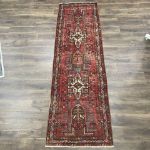 Picture of Hand-Knotted Distressed Wool Red Wide Runner Rug - 10.5 Ft Boho Chic Rug with Medallions for Living Room, Bedroom or Kitchen - 3’2”x10’6”