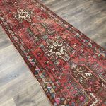 Picture of Hand-Knotted Distressed Wool Red Wide Runner Rug - 10.5 Ft Boho Chic Rug with Medallions for Living Room, Bedroom or Kitchen - 3’2”x10’6”