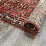 Picture of Hand-Knotted Distressed Wool Red Wide Runner Rug - 10.5 Ft Boho Chic Rug with Medallions for Living Room, Bedroom or Kitchen - 3’2”x10’6”