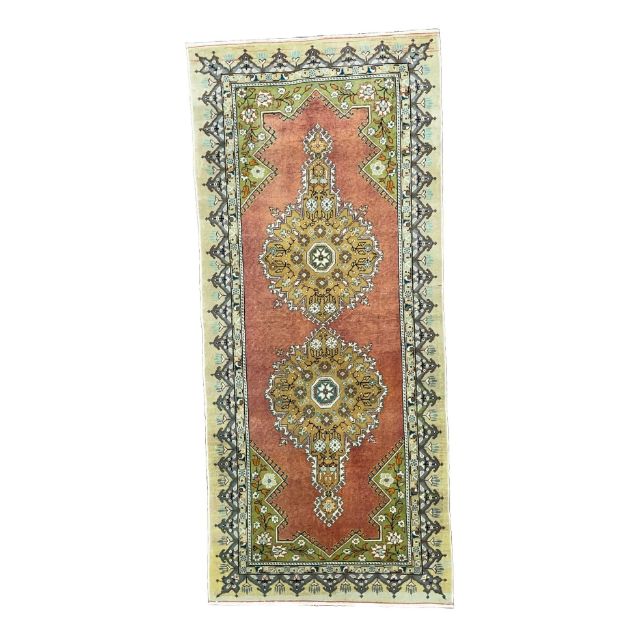 Picture of 3'x7' Hand-Knotted Vintage Orange 3x7 Ft Rug Runner Bohemian Hand Knotted Turkish