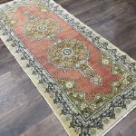 Picture of 3'x7' Hand-Knotted Vintage Orange 3x7 Ft Rug Runner Bohemian Hand Knotted Turkish