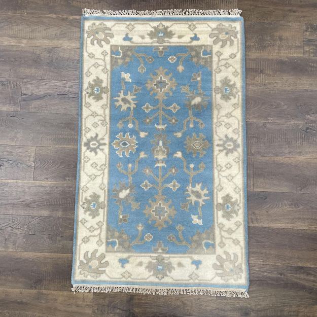 Picture of 3x5 Turkish Oushak Blue Rug for Boho Chic Home Decor Small Area Rug