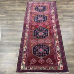 Picture of 10.5 Ft Extrra Wide Runner Hand-Knotted Distressed Wool Red Pink Runner Rug with Medallions for Hallway