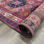 Picture of 10.5 Ft Extrra Wide Runner Hand-Knotted Distressed Wool Red Pink Runner Rug with Medallions for Hallway