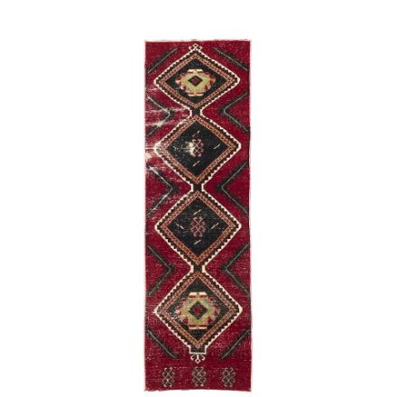 Picture of 8 ft Turkish Wool Hand Knotted Rug Runner Red, Black