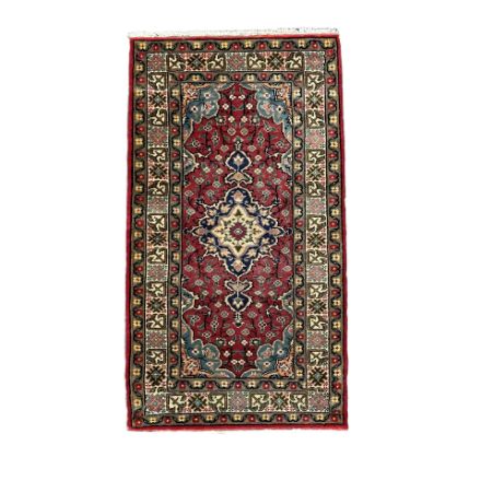 Picture of 2x3.5 Vintage Blue Anatolian Red Subtle Red with Geometric Medallion 