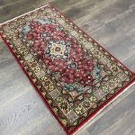 Picture of 2x3.5 Vintage Blue Anatolian Red Subtle Red with Geometric Medallion 