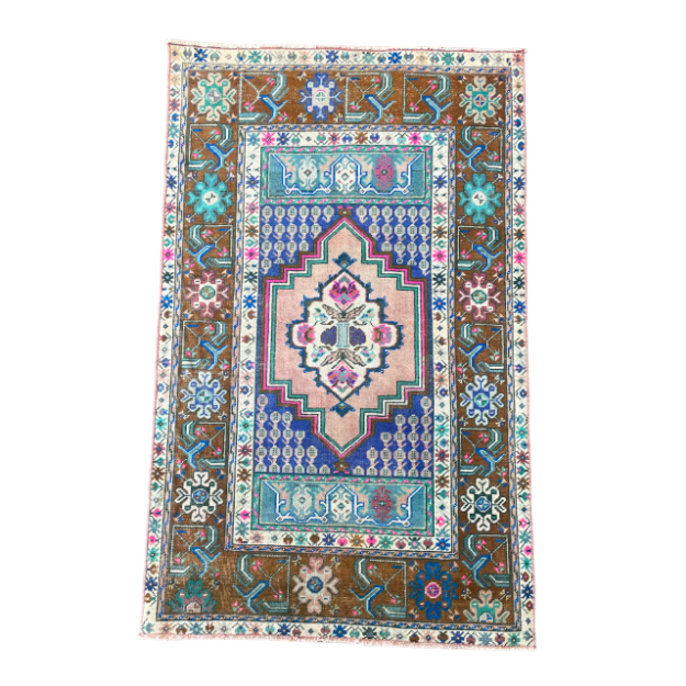 Picture of 3'4"x5'4" Handmade Wool Rug - Turkish Vintage Area Rug, Eco-Friendly Home Decor