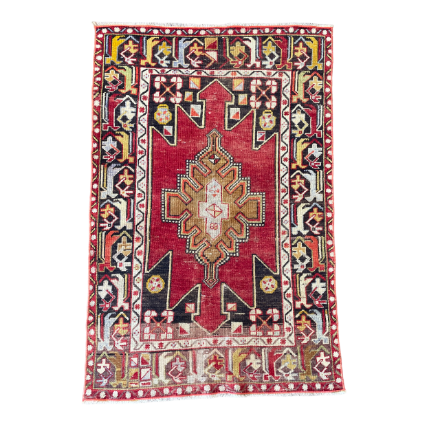 Picture of 3'1"x4'9" Handmade Wool Rug - Turkish Vintage-Inspired Area Rug, Eco-Friendly Home Decor