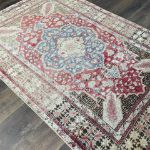 Picture of Handmade Wool Rug 4'x6" - Turkish Traditional Vintage Area Rug, Red and Blue, Eco-Friendly Home Decor