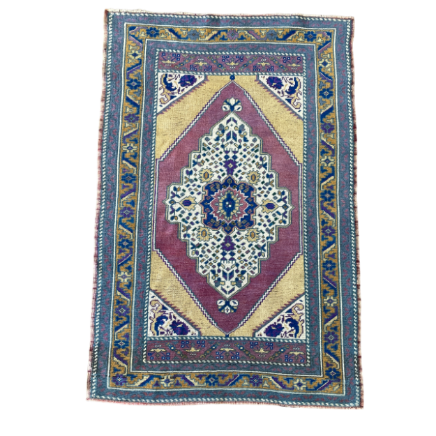 Picture of Handmade Wool Rug 3'x4'6" - Turkish Vintage-Inspired, Eco-Friendly, Small Area Rug for Living Room or Entryway