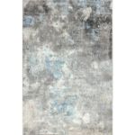 Modern abstract area rug with a blend of soft gray and baby blue patterns, showcasing intricate designs, perfect for enhancing living room decor with a contemporary touch.