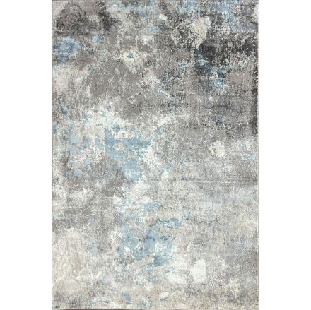 Modern abstract area rug with a blend of soft gray and baby blue patterns, showcasing intricate designs, perfect for enhancing living room decor with a contemporary touch.