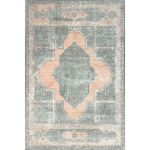 Elegant Vintage Medallion Pattern Rug in Soft Pastel Pink Colors for Modern Homes