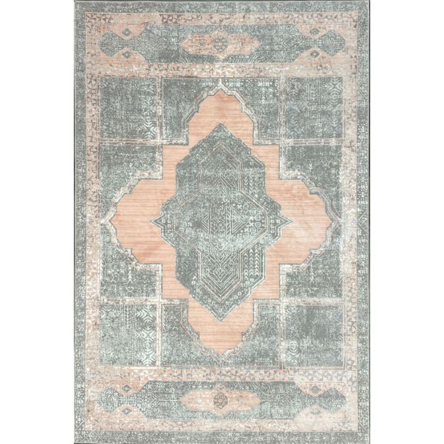 Elegant Vintage Medallion Pattern Rug in Soft Pastel Pink Colors for Modern Homes