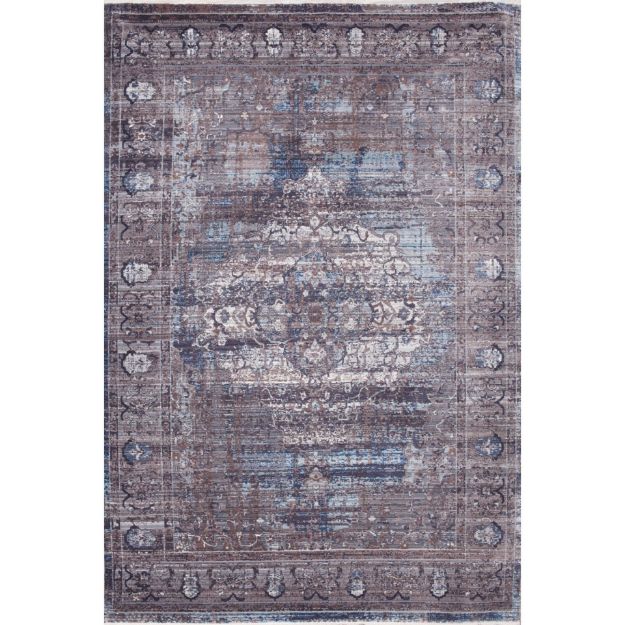 Blue Distressed Picasso Area Rug with Vintage Medallion Design