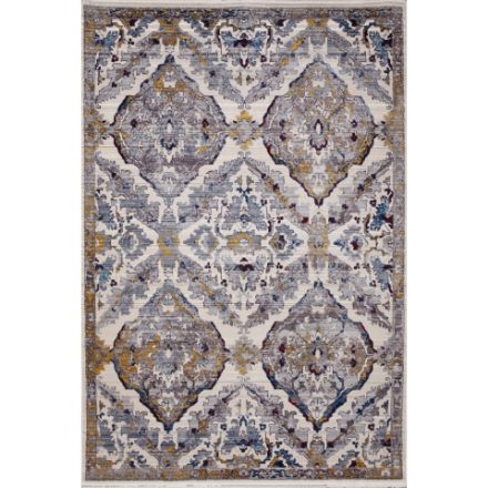 Picasso Diamond Colorful Rug with vintage medallion patterns in gold, gray, ivory, and navy blue for a chic look