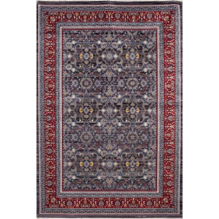 Picasso Gray Izmir Rug with Red Border featuring intricate floral and vine patterns in gray, red, ivory, and gold.