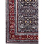 Vintage Picasso Gray Izmir Rug with distressed gray center and vibrant red border for a bohemian look.