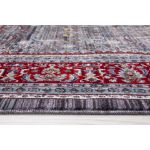 Elegant Picasso Gray Izmir Rug with a bold red border and detailed floral motifs in gray and ivory.