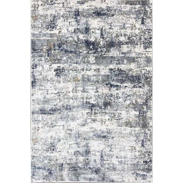 Exquisite Gray and Blue Abstract Rug with modern design, featuring a textured hi-low dense pile and a blend of gray and blue tones, ideal for contemporary home décor.