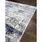 Exquisite Gray and Blue Abstract Rug with modern design, featuring a textured hi-low dense pile and a blend of gray and blue tones, ideal for contemporary home décor.