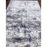 Exquisite Gray and Blue Abstract Rug with modern design, featuring a textured hi-low dense pile and a blend of gray and blue tones, ideal for contemporary home décor.