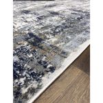 Exquisite Gray and Blue Abstract Rug with modern design, featuring a textured hi-low dense pile and a blend of gray and blue tones, ideal for contemporary home décor.