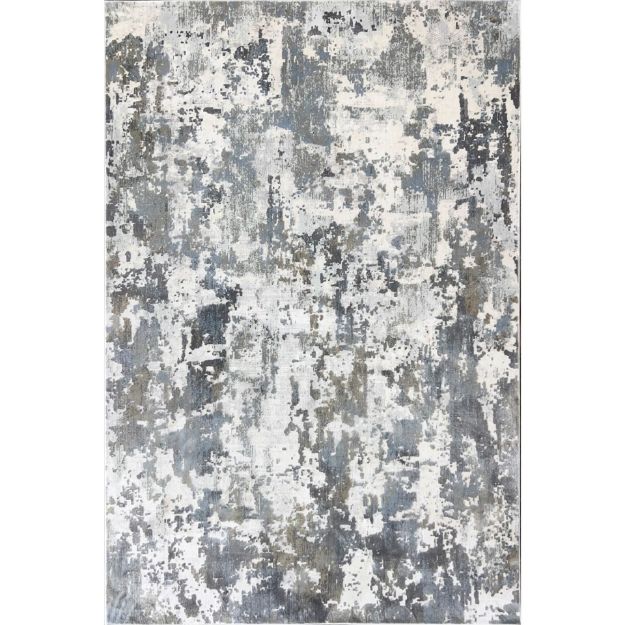 Exquisite Silver and Gray Abstract Rug with a modern design, featuring a textured hi-low dense pile and elegant silver and gray tones, perfect for contemporary home décor.