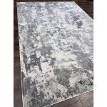 Exquisite Silver and Gray Abstract Rug with a modern design, featuring a textured hi-low dense pile and elegant silver and gray tones, perfect for contemporary home décor.