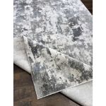 Exquisite Silver and Gray Abstract Rug with a modern design, featuring a textured hi-low dense pile and elegant silver and gray tones, perfect for contemporary home décor.