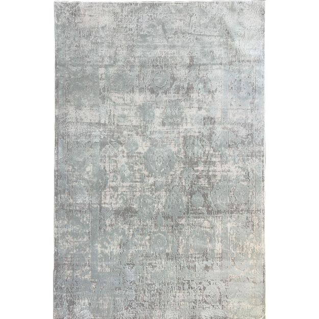 1.	Elegant silver and gray Oushak rug with a high-low pile texture showcasing timeless beauty.