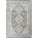 Elegant vintage blue area rug with a diamond trellis design and soft short pile ideal for enhancing living room or bedroom decor