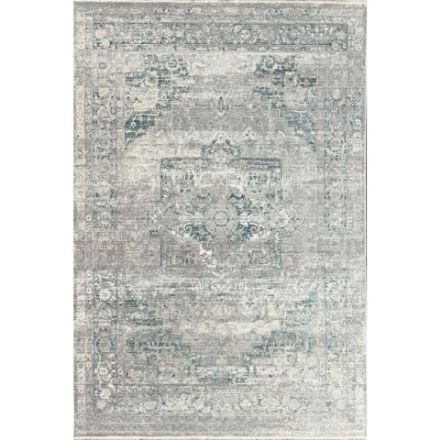 Vintage-inspired light gray area rug with medallion pattern and soft short pile for living room or bedroom decor