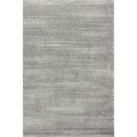 Handwoven gray and white striped rug with twisted double yarn threads, perfect for high-traffic areas