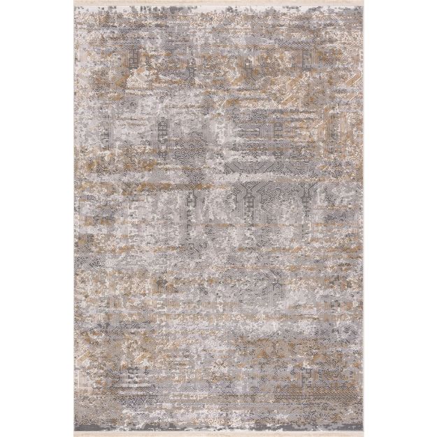 Smyrna water flow rug with luxurious textures in muted gold and grayish blue tones for sophisticated decor