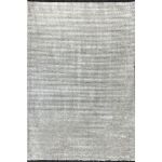 Mystique silver gray striped rug with luxurious 1-inch plush pile and black tassel fringe.