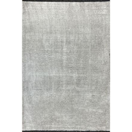 Mystique silver gray striped rug with luxurious 1-inch plush pile and black tassel fringe.