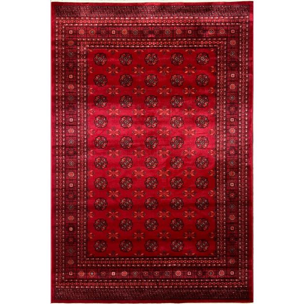 Traditional red Bokhara area rug with geometric Tekke design for elegant spaces