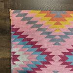 Durable wool Turkish kilim rug with vibrant geometric patterns for living rooms and bedrooms