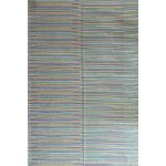 Blue Turkish kilim rug with colorful striped bohemian patterns for modern interiors