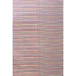 Pink Turkish kilim rug with colorful striped bohemian patterns for modern interiors