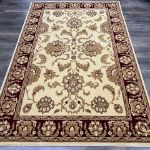 High-Quality Dense Wool Rug with Beige and Burgundy Floral Pattern