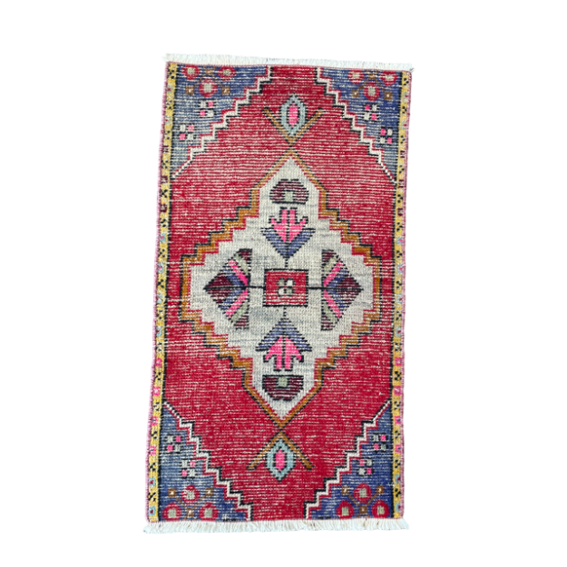 Picture of Vintage Red Handmade Wool Rug 1'7"x3' – Charming Accent Rug, Soft & Durable, Perfect for Entryways or Small Spaces