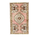 Picture of Hand-Knotted Turkish Rug 1'8" x 2'9" - Vintage Wool Area Rug, Small Boho Accent Rug, Pink & Beige Oushak Carpet, Handmade Entryway Mat